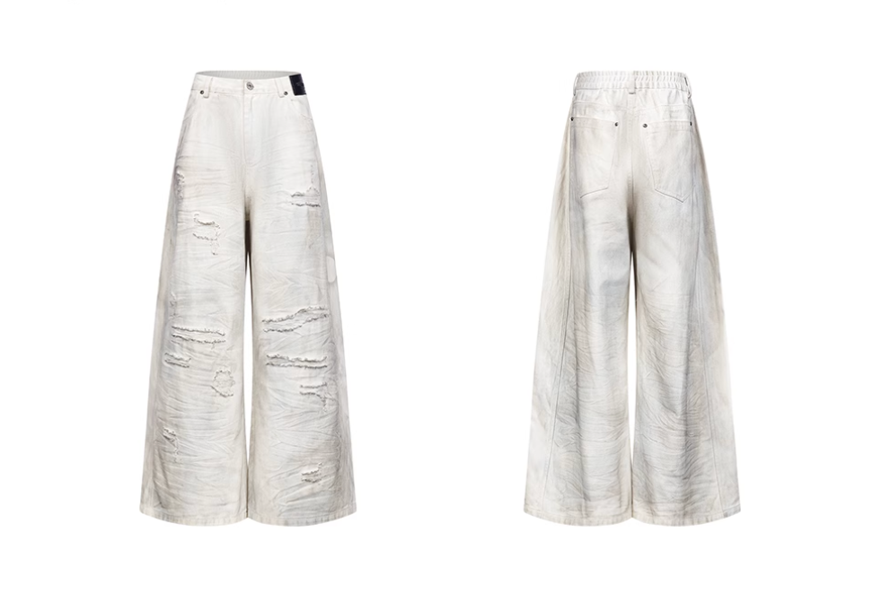 BLIND NO PLAN Washed Mud-Dyed Ripped White Baggy Jeans | Face 3 Face
