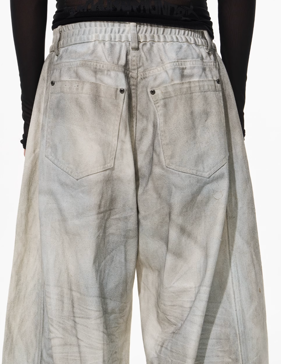 BLIND NO PLAN Washed Mud-Dyed Ripped White Baggy Jeans | Face 3 Face