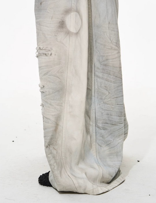 BLIND NO PLAN Washed Mud-Dyed Ripped White Baggy Jeans | Face 3 Face