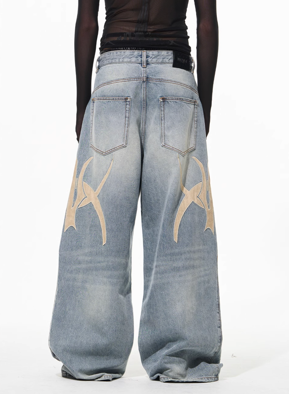 BLIND NO PLAN Graphic Logo Leather-Embroidered Washed Baggy Jeans | Face 3 Face