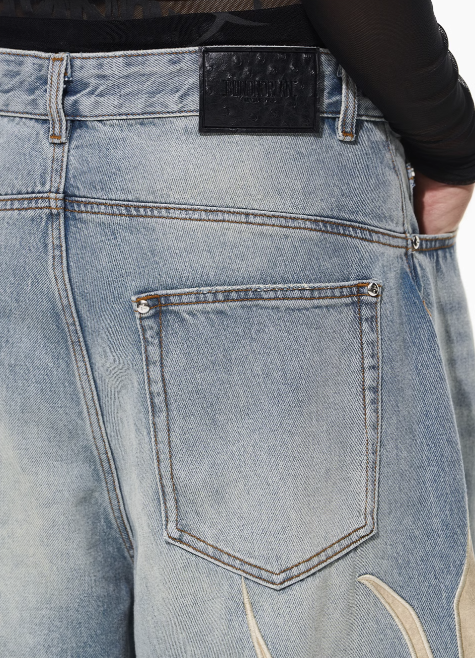 BLIND NO PLAN Graphic Logo Leather-Embroidered Washed Baggy Jeans | Face 3 Face