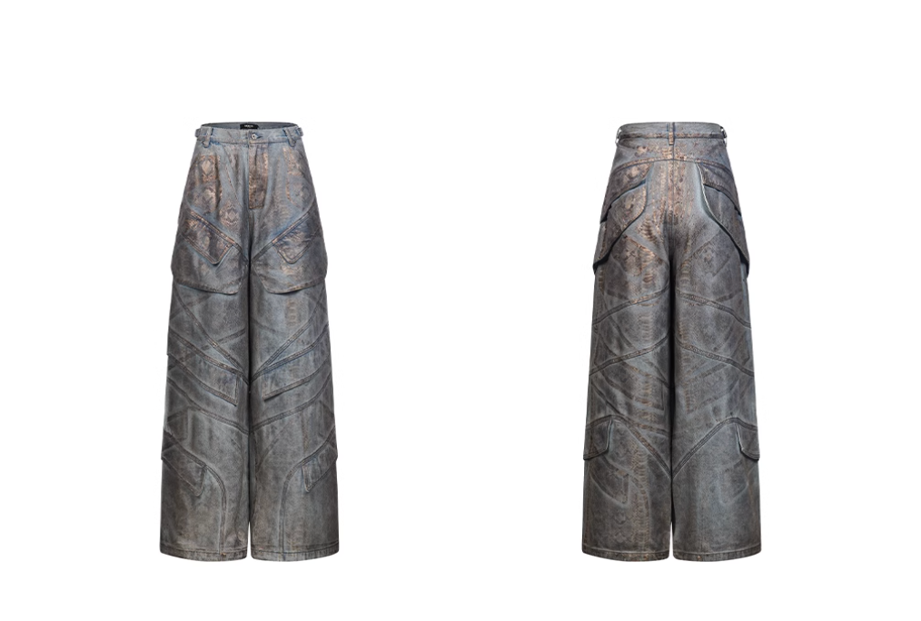 BLIND NO PLAN Snake-Print Patchwork Baggy Jeans | Face 3 Face