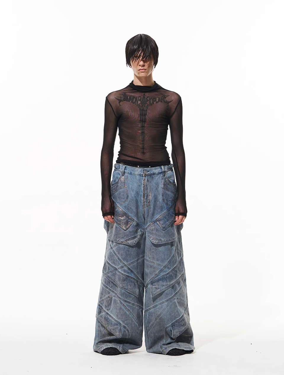 BLIND NO PLAN Snake-Print Patchwork Baggy Jeans | Face 3 Face