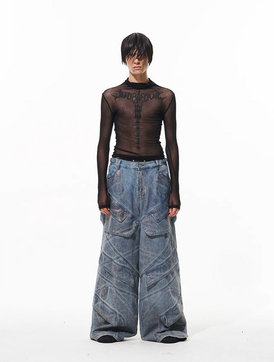 BLIND NO PLAN Snake-Print Patchwork Baggy Jeans | Face 3 Face