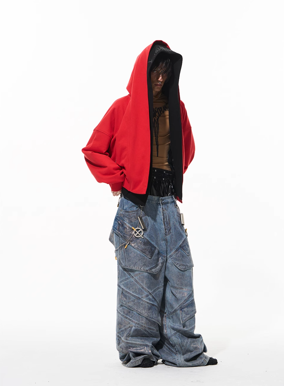 BLIND NO PLAN Snake-Print Patchwork Baggy Jeans | Face 3 Face