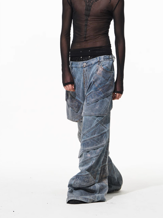 BLIND NO PLAN Snake-Print Patchwork Baggy Jeans | Face 3 Face