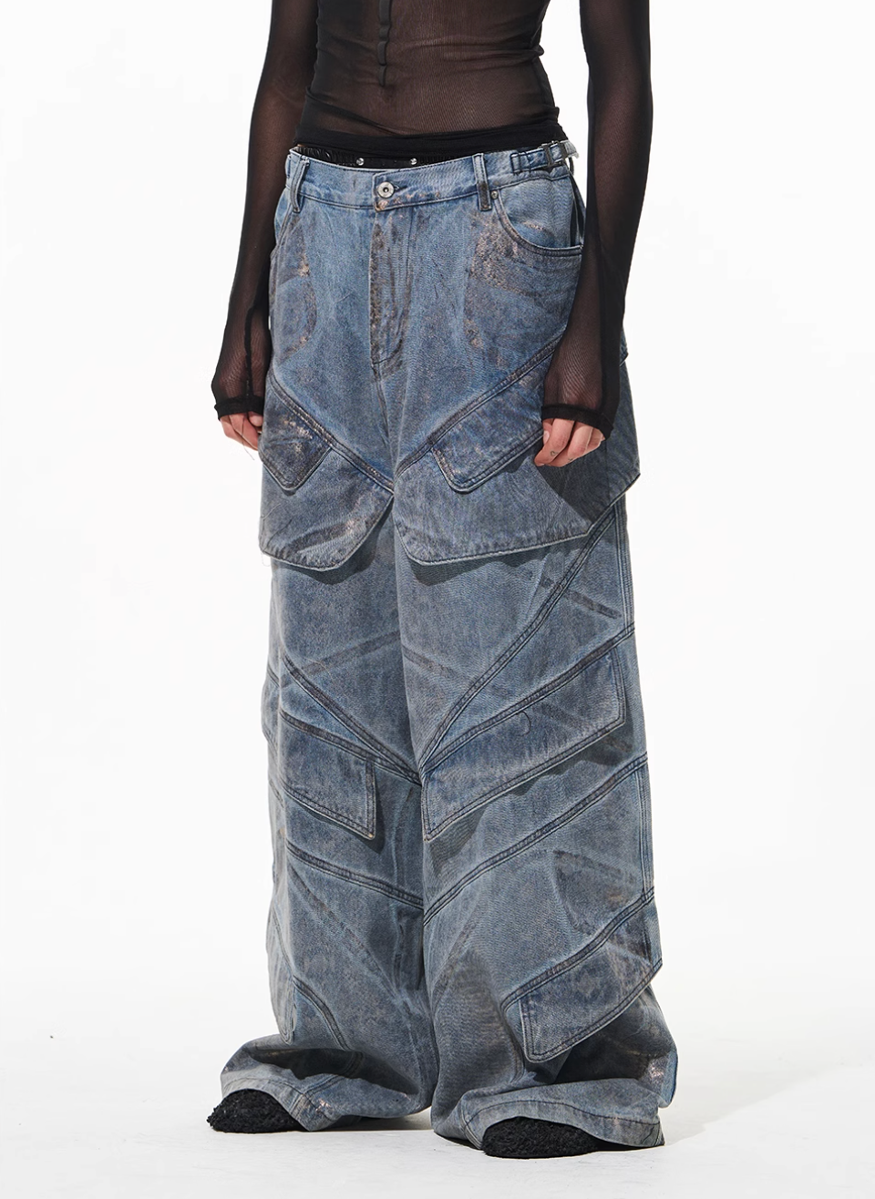 BLIND NO PLAN Snake-Print Patchwork Baggy Jeans | Face 3 Face
