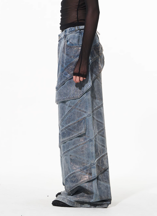 BLIND NO PLAN Snake-Print Patchwork Baggy Jeans | Face 3 Face