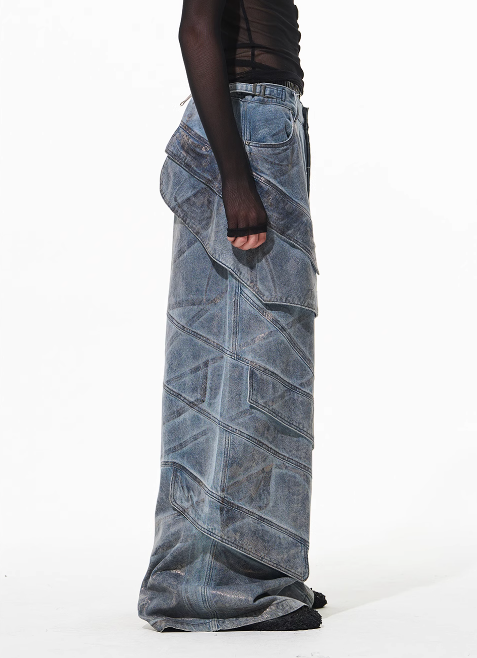 BLIND NO PLAN Snake-Print Patchwork Baggy Jeans | Face 3 Face