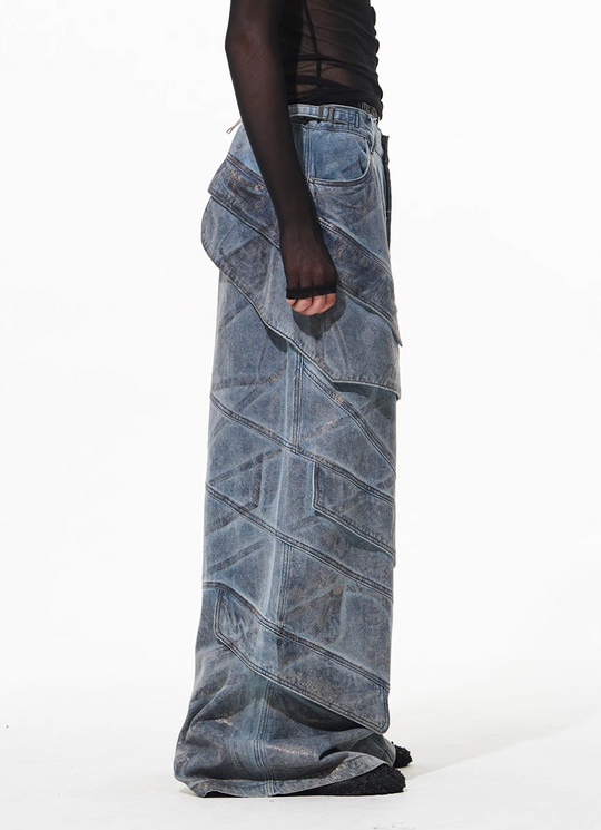 BLIND NO PLAN Snake-Print Patchwork Baggy Jeans | Face 3 Face