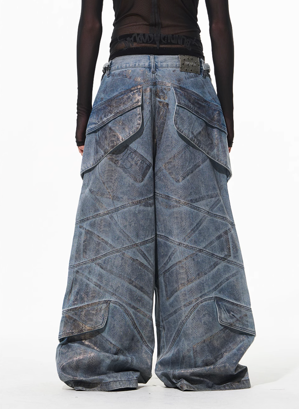 BLIND NO PLAN Snake-Print Patchwork Baggy Jeans | Face 3 Face