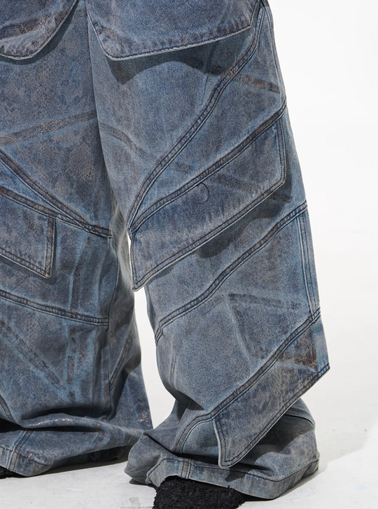 BLIND NO PLAN Snake-Print Patchwork Baggy Jeans | Face 3 Face