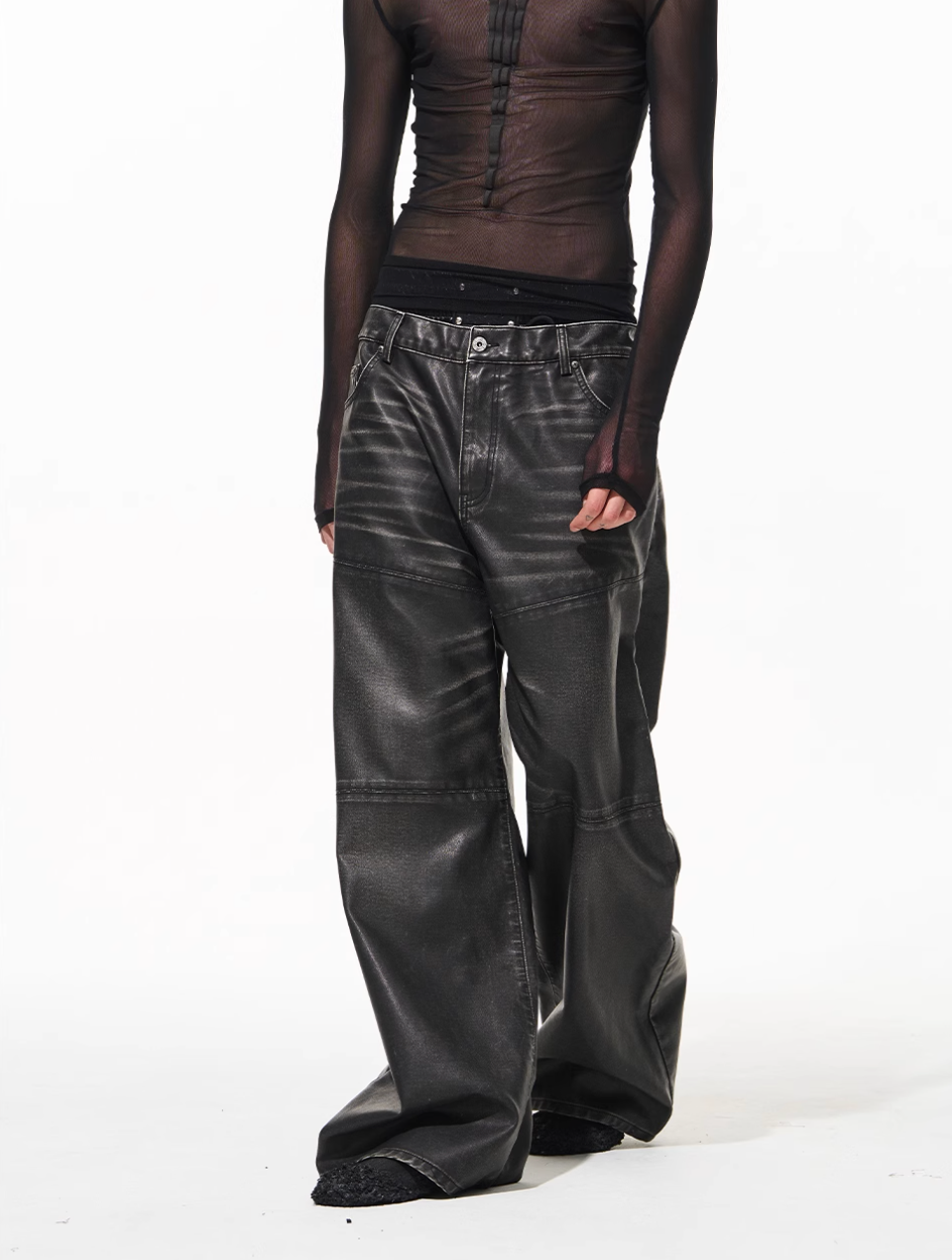 BLIND NO PLAN Hand-Whiskered Baggy Leather Pants | Face 3 Face