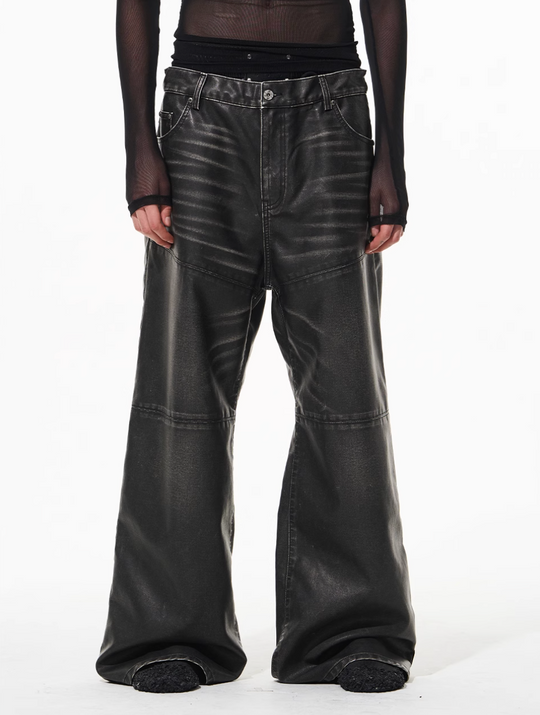 BLIND NO PLAN Hand-Whiskered Baggy Leather Pants | Face 3 Face