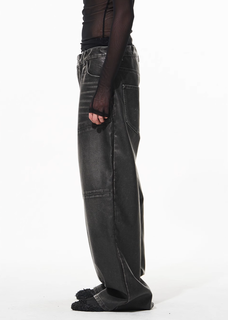 BLIND NO PLAN Hand-Whiskered Baggy Leather Pants | Face 3 Face