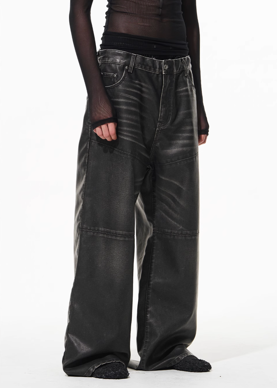 BLIND NO PLAN Hand-Whiskered Baggy Leather Pants | Face 3 Face
