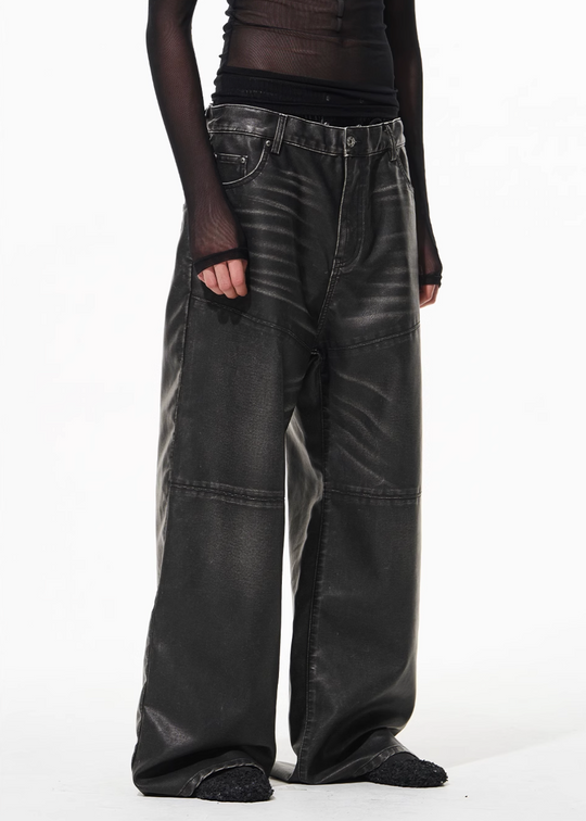 BLIND NO PLAN Hand-Whiskered Baggy Leather Pants | Face 3 Face