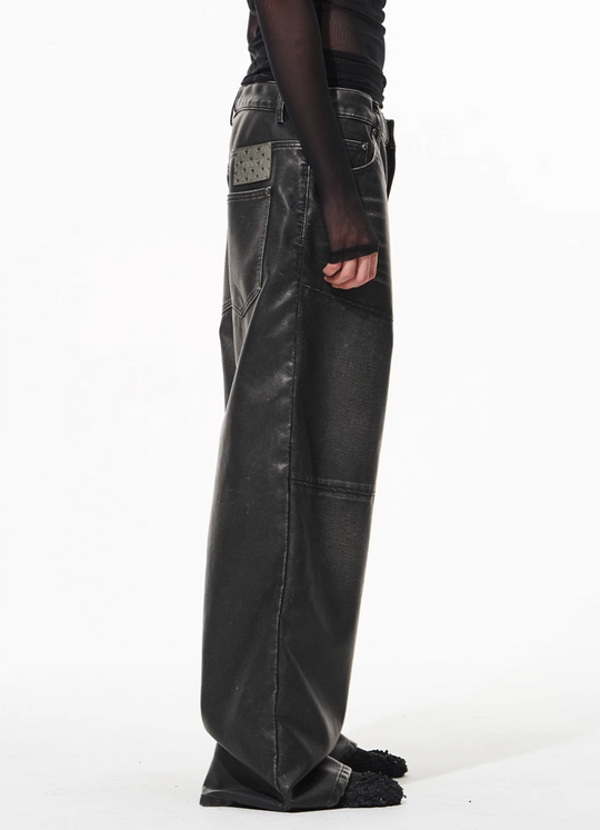 BLIND NO PLAN Hand-Whiskered Baggy Leather Pants | Face 3 Face
