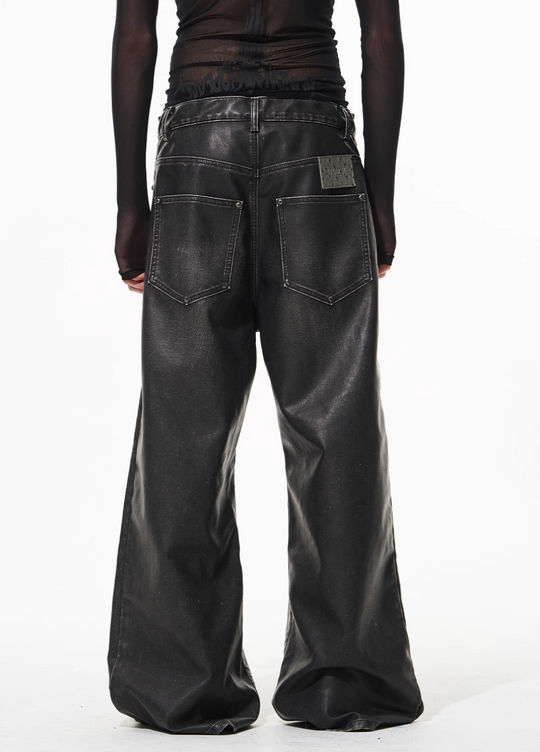 BLIND NO PLAN Hand-Whiskered Baggy Leather Pants | Face 3 Face
