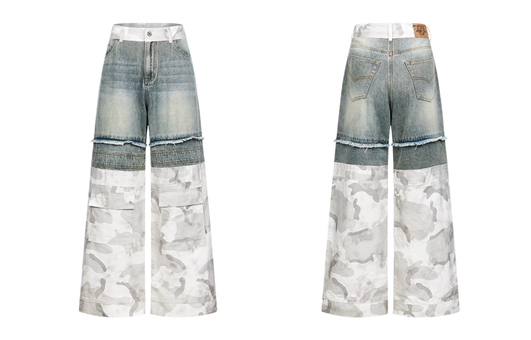 BLIND NO PLAN Camouflage Denim Patchwork Baggy Jeans | Face 3 Face