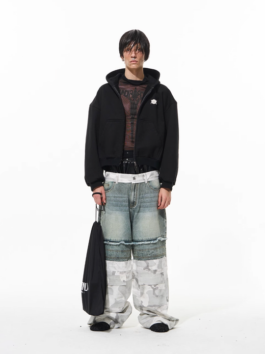 BLIND NO PLAN Camouflage Denim Patchwork Baggy Jeans | Face 3 Face