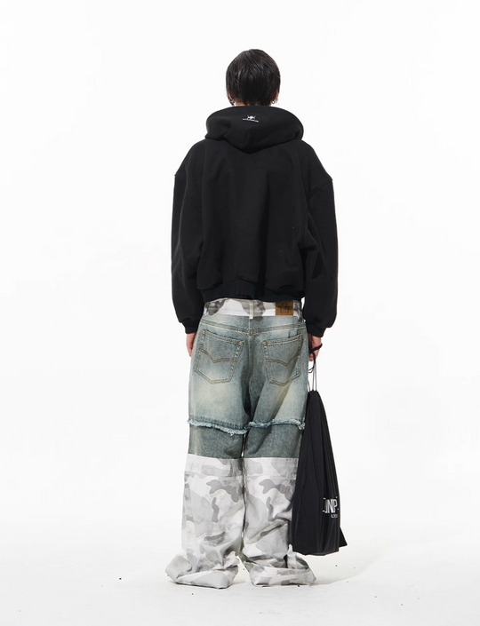 BLIND NO PLAN Camouflage Denim Patchwork Baggy Jeans | Face 3 Face