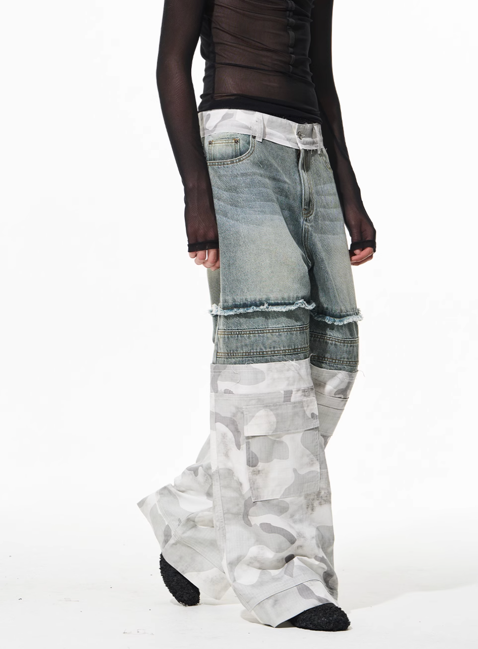 BLIND NO PLAN Camouflage Denim Patchwork Baggy Jeans | Face 3 Face