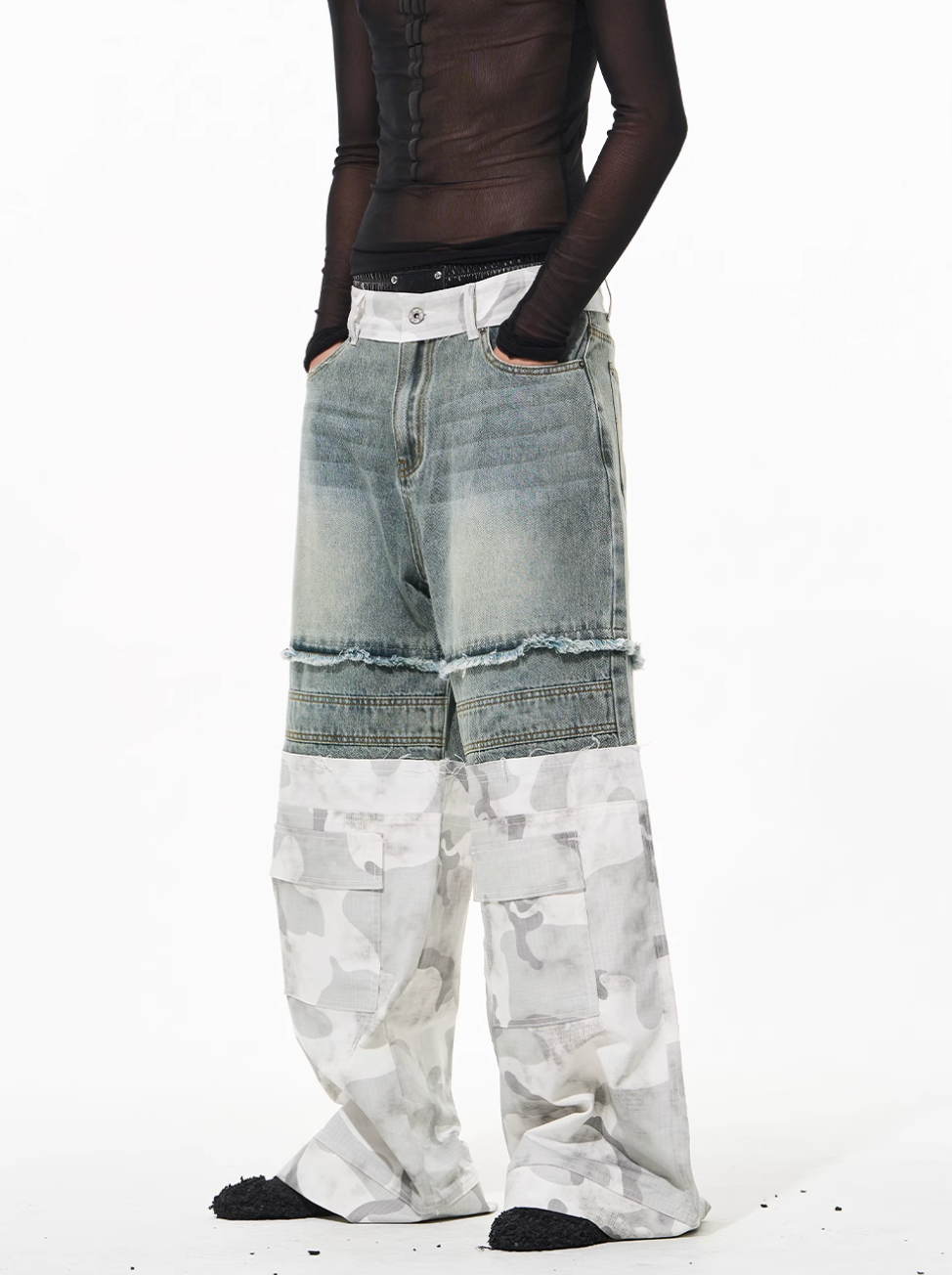 BLIND NO PLAN Camouflage Denim Patchwork Baggy Jeans | Face 3 Face