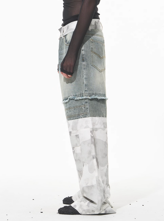 BLIND NO PLAN Camouflage Denim Patchwork Baggy Jeans | Face 3 Face