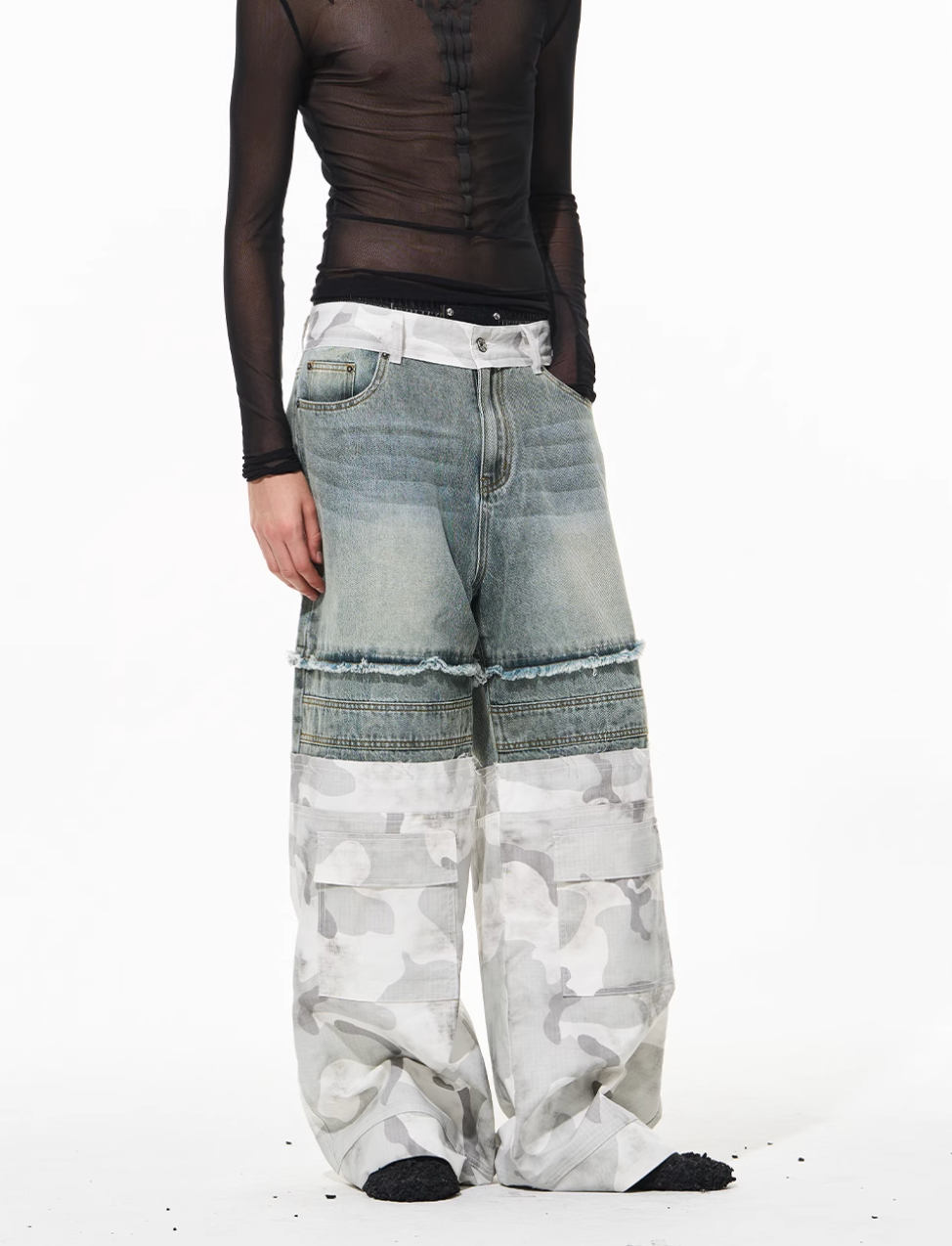 BLIND NO PLAN Camouflage Denim Patchwork Baggy Jeans | Face 3 Face