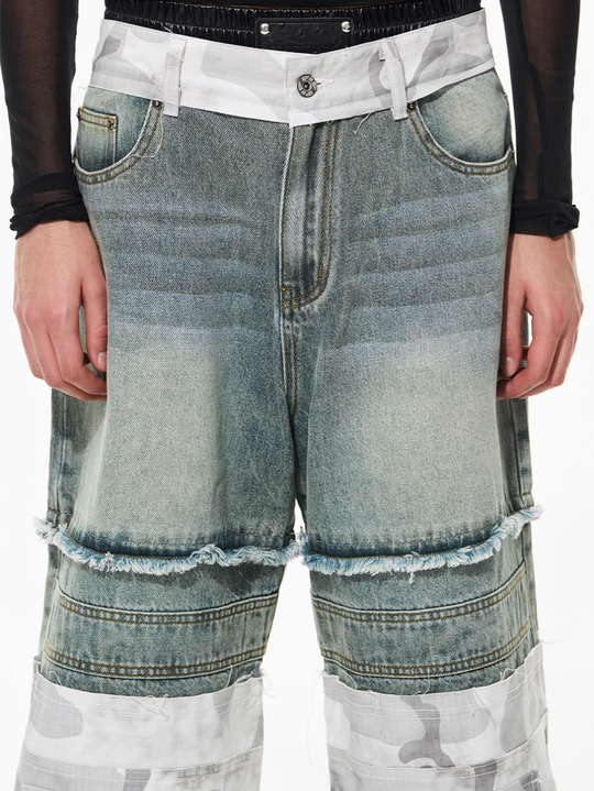 BLIND NO PLAN Camouflage Denim Patchwork Baggy Jeans | Face 3 Face