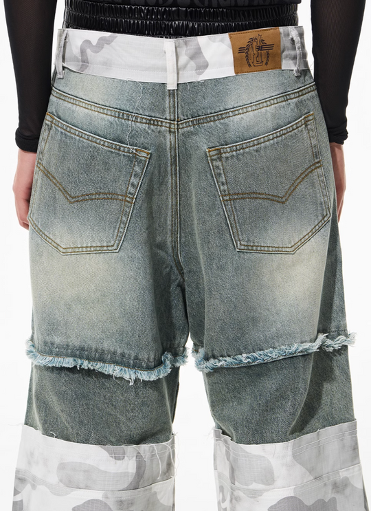 BLIND NO PLAN Camouflage Denim Patchwork Baggy Jeans | Face 3 Face