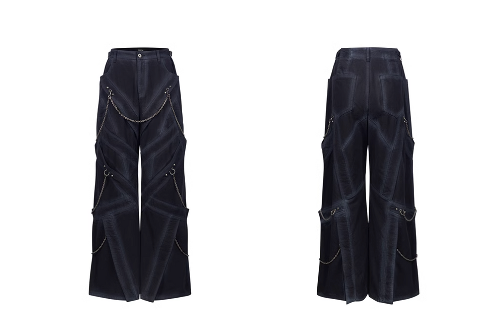 Streetwear baggy pants | Chain Washed Work Patchwork Baggy Pants | Face 3 Face
