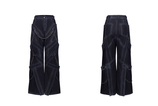 Streetwear baggy pants | Chain Washed Work Patchwork Baggy Pants | Face 3 Face