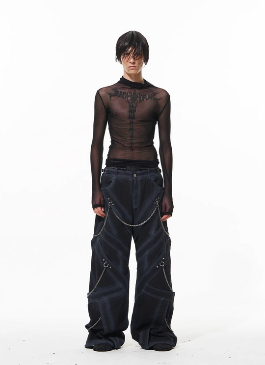 Streetwear baggy pants | Chain Washed Work Patchwork Baggy Pants | Face 3 Face