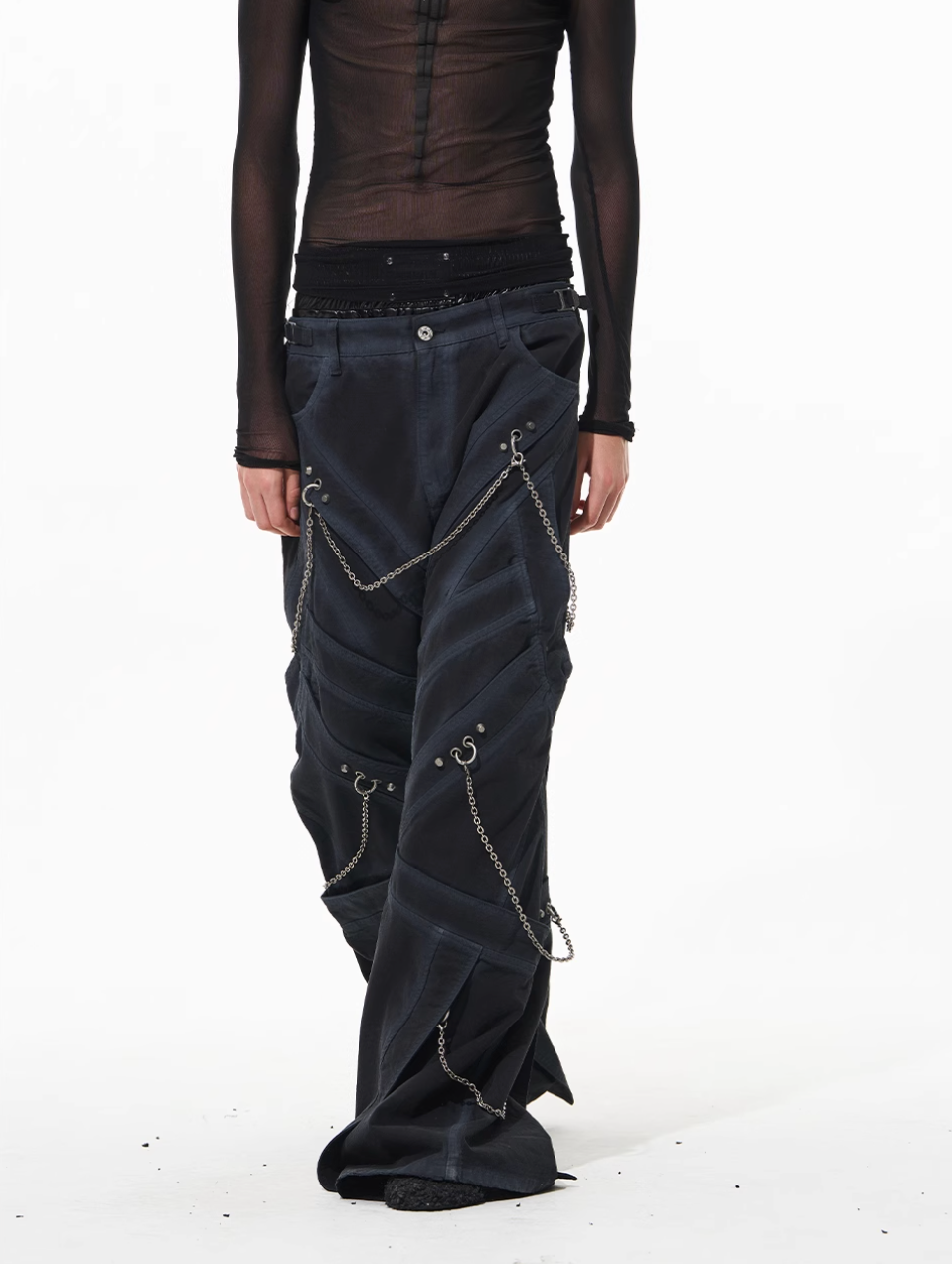 Streetwear baggy pants | Chain Washed Work Patchwork Baggy Pants | Face 3 Face