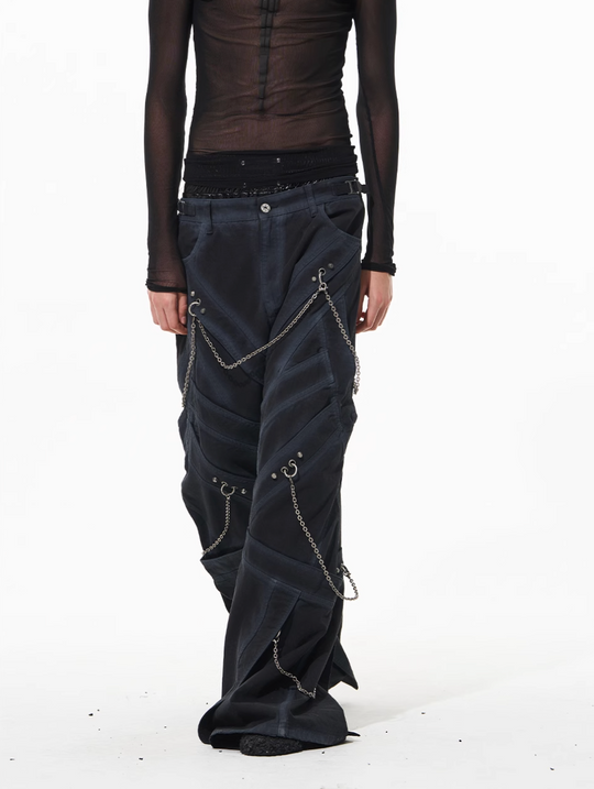 Streetwear baggy pants | Chain Washed Work Patchwork Baggy Pants | Face 3 Face