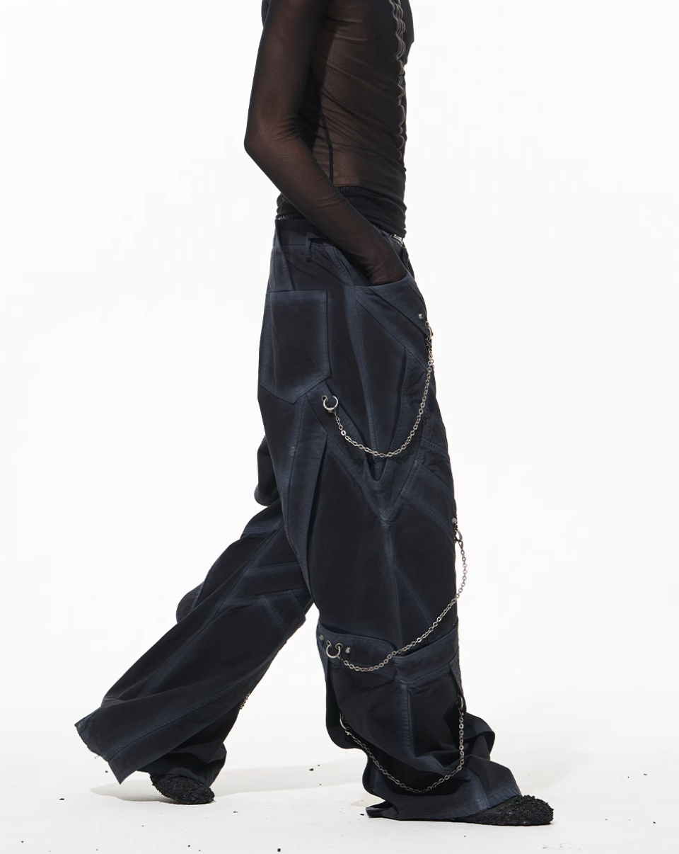 Streetwear baggy pants | Chain Washed Work Patchwork Baggy Pants | Face 3 Face