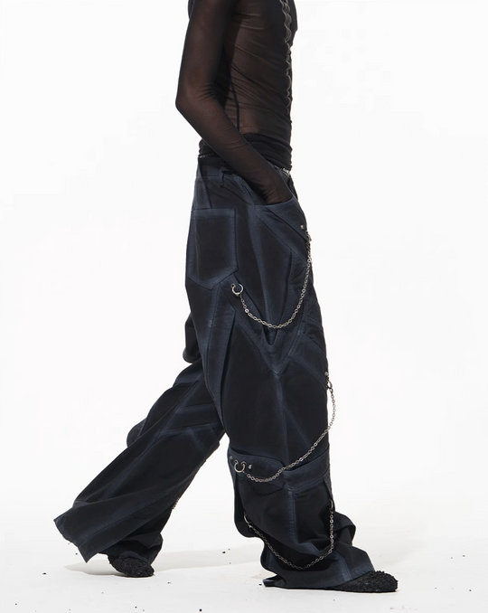 Streetwear baggy pants | Chain Washed Work Patchwork Baggy Pants | Face 3 Face