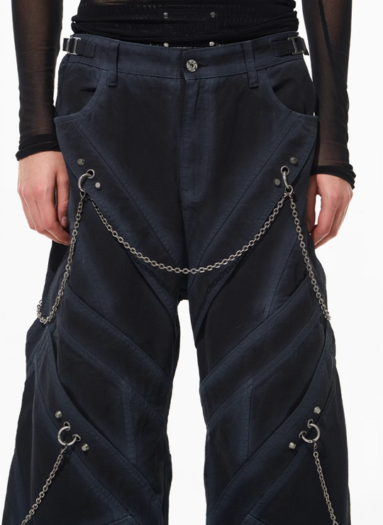 Streetwear baggy pants | Chain Washed Work Patchwork Baggy Pants | Face 3 Face