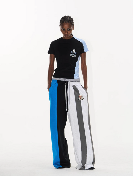 Double-Waist Color-Blocked Patchwork Sweatpants | Face 3 Face