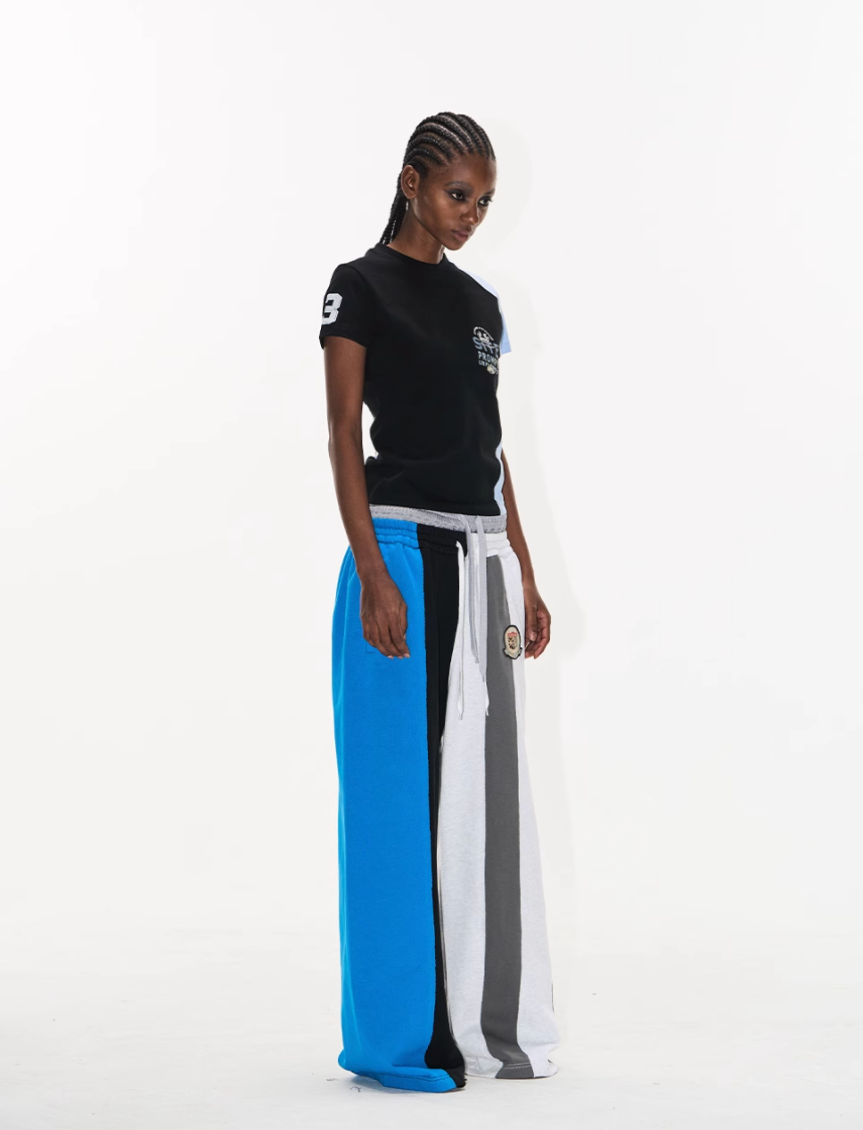 Double-Waist Color-Blocked Patchwork Sweatpants | Face 3 Face