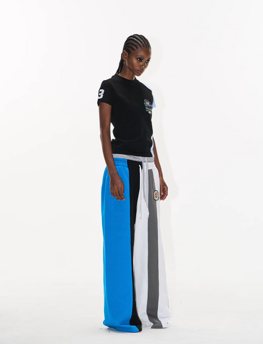 Double-Waist Color-Blocked Patchwork Sweatpants | Face 3 Face
