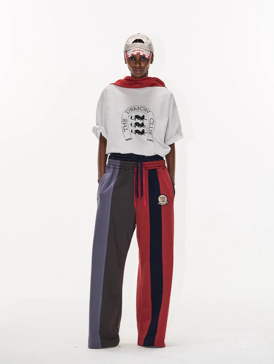 Double-Waist Color-Blocked Patchwork Sweatpants | Face 3 Face