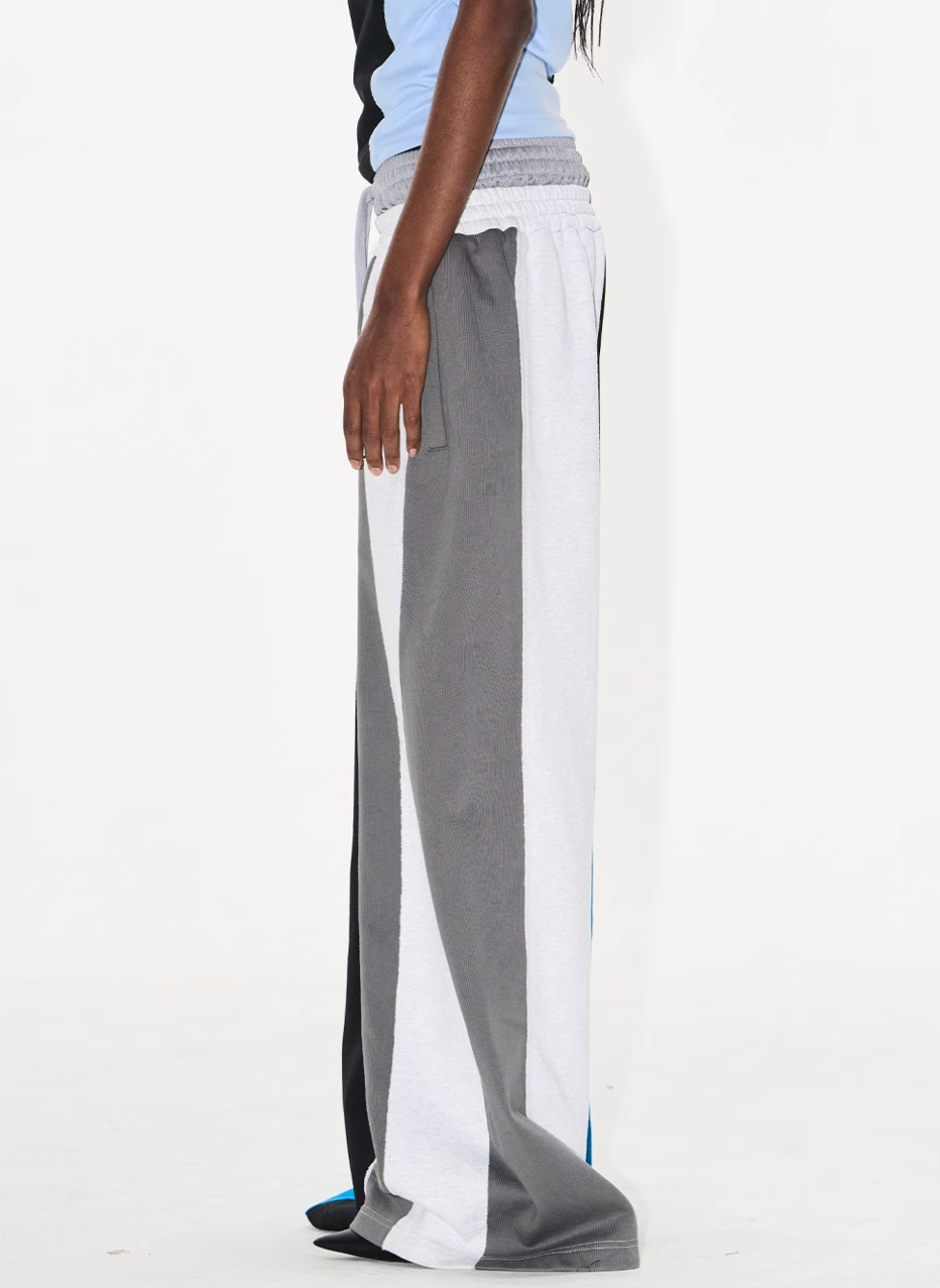 Double-Waist Color-Blocked Patchwork Sweatpants | Face 3 Face