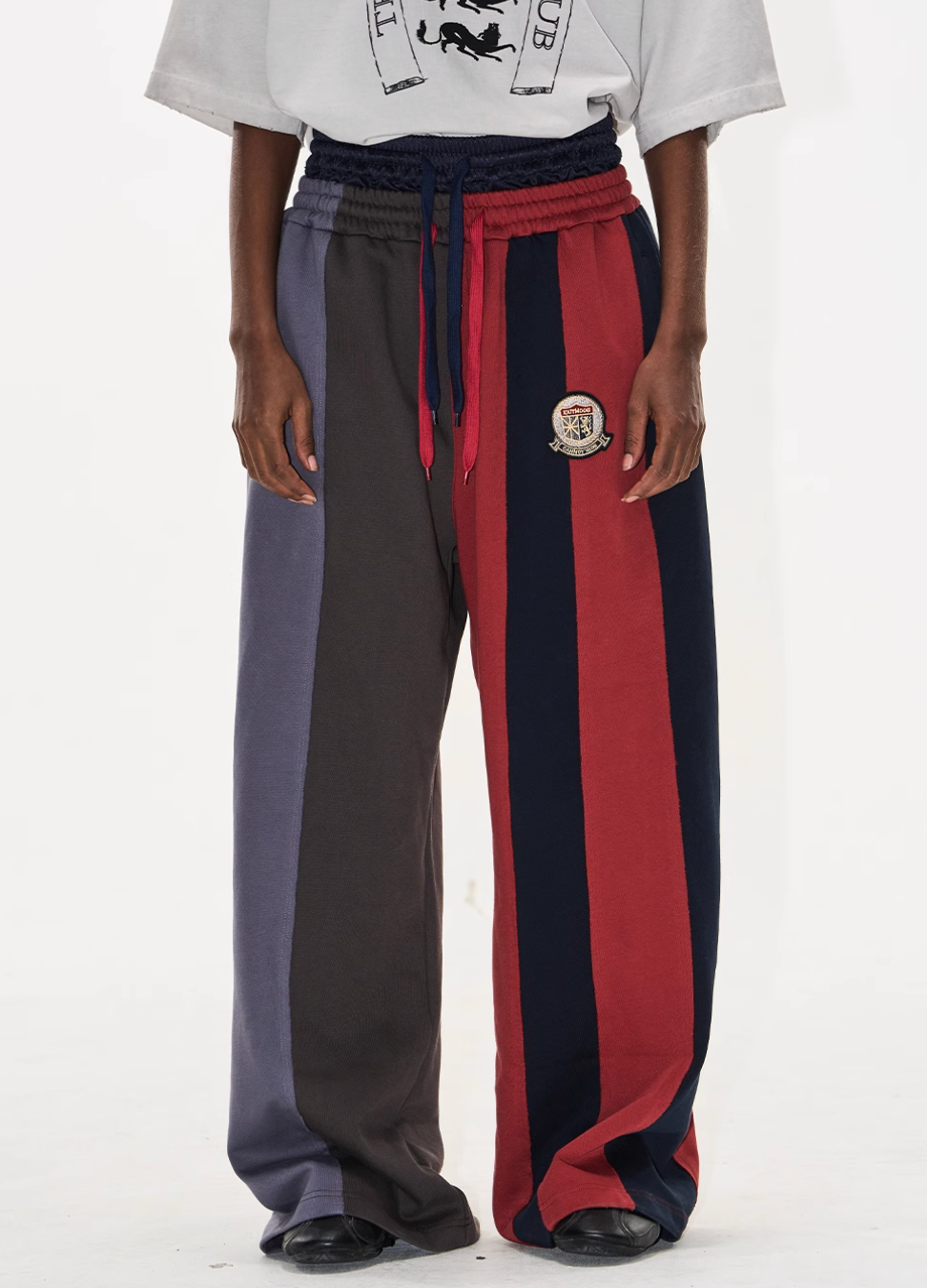 Double-Waist Color-Blocked Patchwork Sweatpants | Face 3 Face