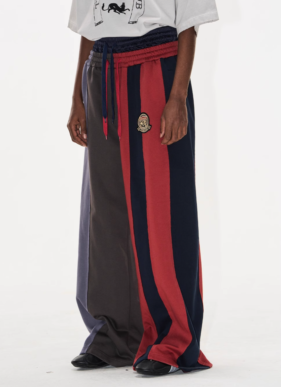 Double-Waist Color-Blocked Patchwork Sweatpants | Face 3 Face