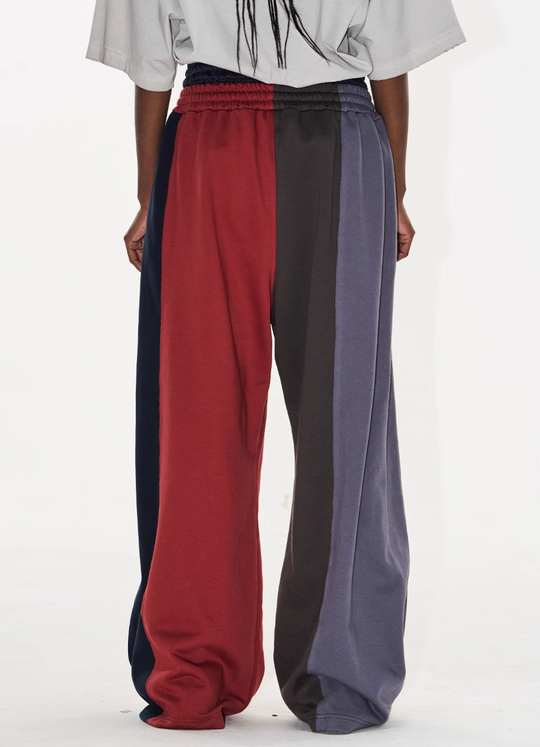 Double-Waist Color-Blocked Patchwork Sweatpants | Face 3 Face