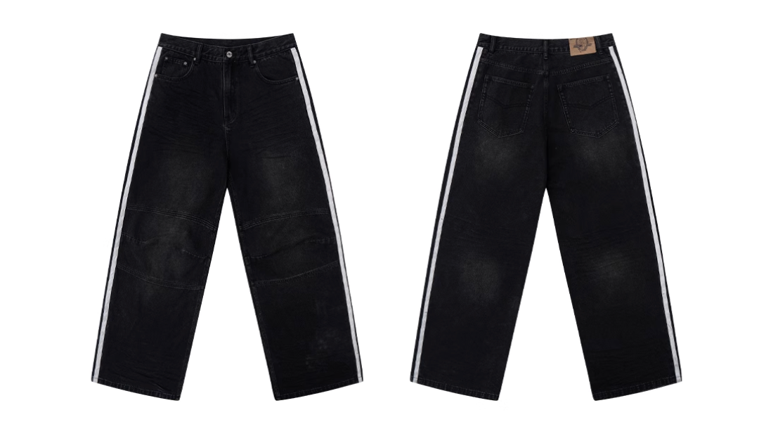 BLIND NO PLAN Washed Distressed Color-Blocked Striped Baggy Jeans | Face 3 Face