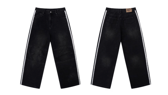 BLIND NO PLAN Washed Distressed Color-Blocked Striped Baggy Jeans | Face 3 Face